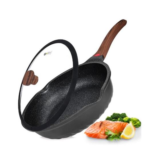 NEW Vinchef Black Nonstick Deep Frying Pan Saute Pan w/ Lid Aluminum 12in/5.5Qt
